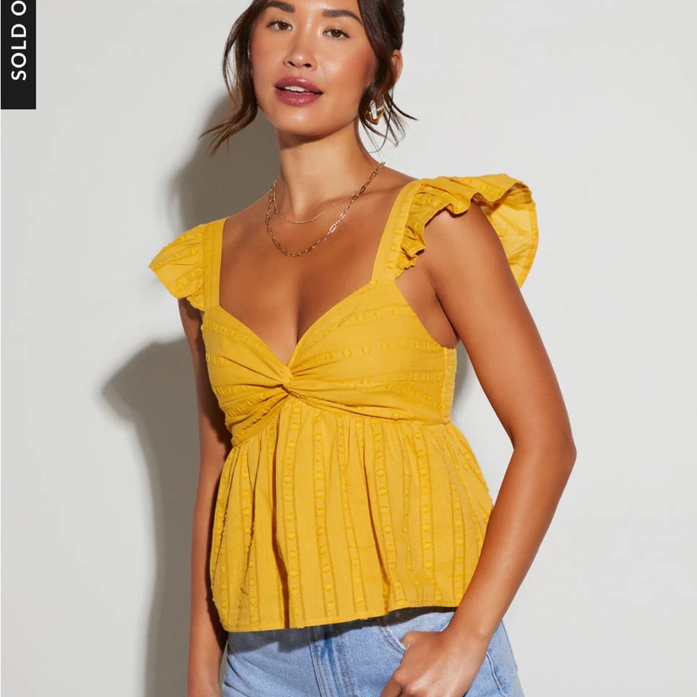 Yellow Ruffle Sleeve Women's Top